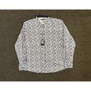 Barabas Shirt Men's Large White Black Paisley Long Sleeve Button Up 100% Cotton